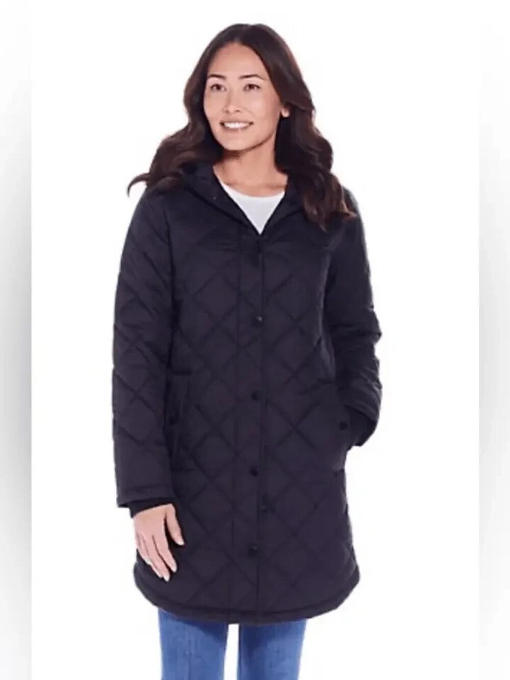 Weatherproof Puffer Jacket Women's Medium Diamond Quilted Black Pockets $140
